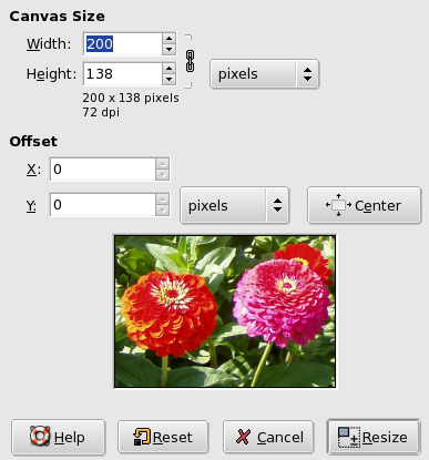 The Canvas size dialog